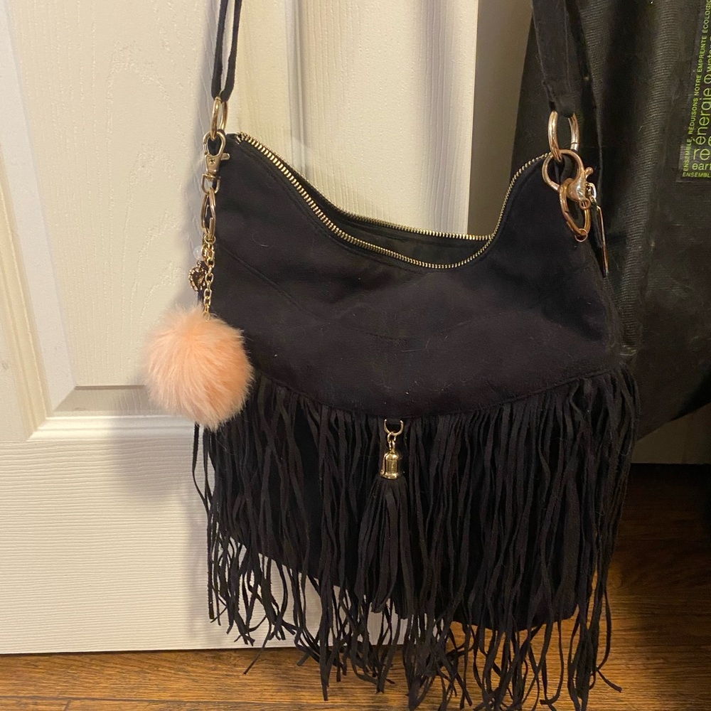 Black tassel over the shoulder/ cross body velvet purse